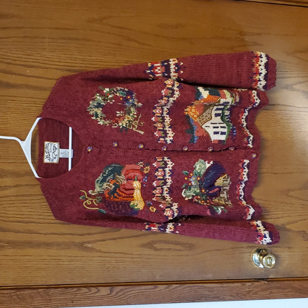 Vintage Y2k 90s Heirloom Collectibles Fall Harvest Home Wreath Cardigan